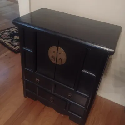 Sale Photo Thumbnail #740: Asian Dark Stained Storage Cabinet with Brass Hardware