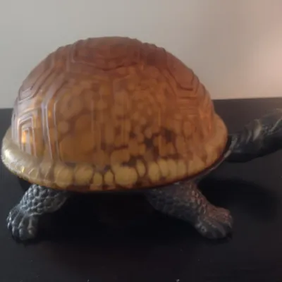 Sale Photo Thumbnail #22: Figural Turtle Glass Shell Desk Lamp with Metal Body Base