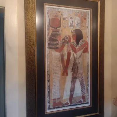 Sale Photo Thumbnail #52: Large Ornately Frame Egyptian Art Print 'The Goddess Hathor Placing the Magic Collar on Seti I"