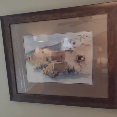 Sale Photo Thumbnail #524: Framed Watercolor Art Print of Pueblo by Jeanette Cross