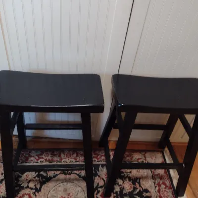 Sale Photo Thumbnail #353: Pair of Wooden Bar Stools.  Items may need some tightening- please see all pictures.