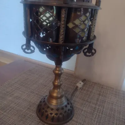 Sale Photo Thumbnail #269: Vintage Moroccan Design Brass and Stained-Glass Bead Table Lamp