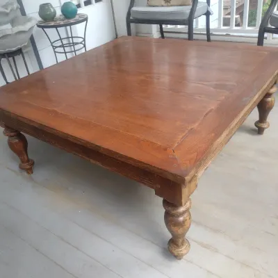Sale Photo Thumbnail #843: Vintage Low Profile Wood Coffee Table.  Has been used on screened porch