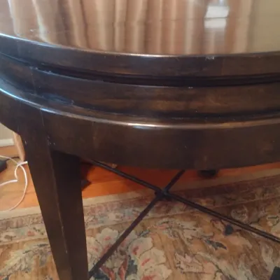 Sale Photo Thumbnail #692: Vintage Black Gloss Finish Round Drum Style Accent Table