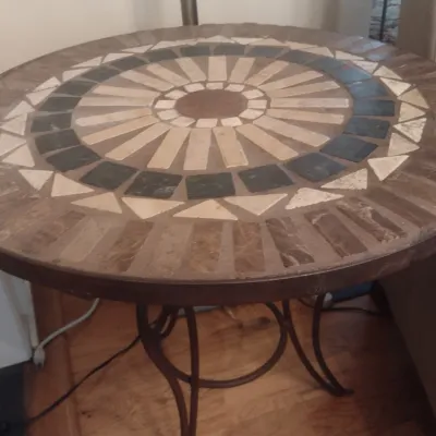 Sale Photo Thumbnail #61: Large Round Wrought Metal Base Mosaic Tile Top Accent Table