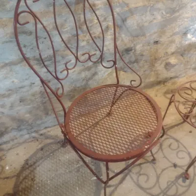 Sale Photo Thumbnail #43: Three Piece Wrought Metal Chair and Table Set.  Downstairs item.