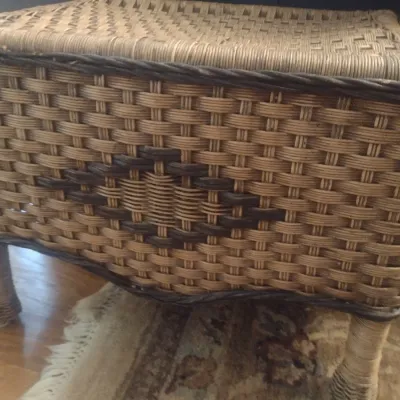 Sale Photo Thumbnail #361: Woven Wicker Footstool with Diamond Patterned Accent