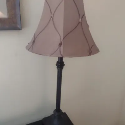 Sale Photo Thumbnail #469: Pair of Matching Metal Post Table Lamps with Shades