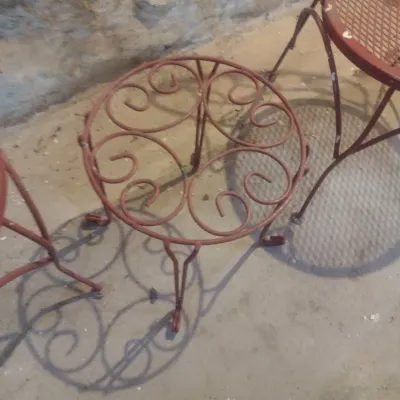 Sale Photo Thumbnail #42: Three Piece Wrought Metal Chair and Table Set.  Downstairs item.