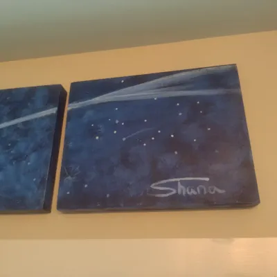 Sale Photo Thumbnail #513: Original Triptych Painting 'Shooting Star" on Canvas by Shana