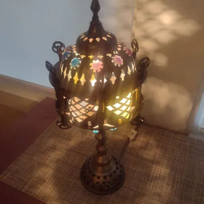 Sale Photo Thumbnail #271: Vintage Moroccan Design Brass and Stained-Glass Bead Table Lamp