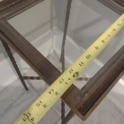 Sale Photo Thumbnail #337: Metal Frame Glass Top Table with Wrought Metal Twist Legs