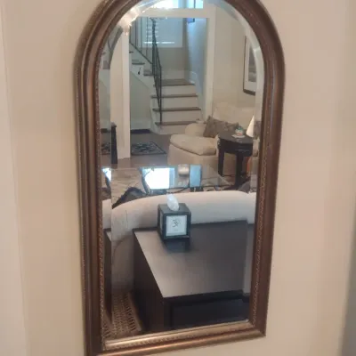 Sale Photo Thumbnail #585: Composite Arch Top Framed Wall Mirror with Beveled Glass