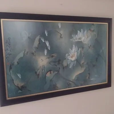 Sale Photo Thumbnail #550: Framed Art Print 'Lotus in the Rain' by Henry Wo Yue-Kee