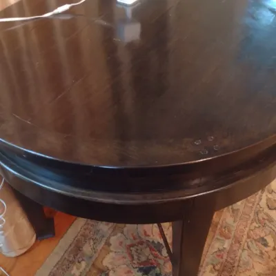 Sale Photo Thumbnail #697: Vintage Black Gloss Finish Round Drum Style Accent Table
