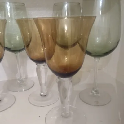 Sale Photo Thumbnail #126: Set of 9 Color Tinted Stemmed Wine Glasses