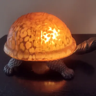 Sale Photo Thumbnail #23: Figural Turtle Glass Shell Desk Lamp with Metal Body Base
