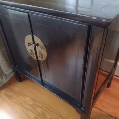 Sale Photo Thumbnail #794: Vintage Dark Wood Double Door Asian Cabinet with Brass Hardware