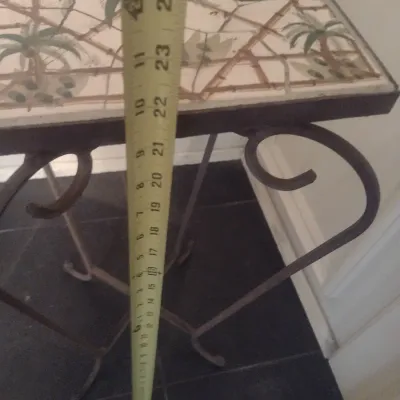 Sale Photo Thumbnail #372: Wrought Metal Scroll Base Tile Top Plant Stand