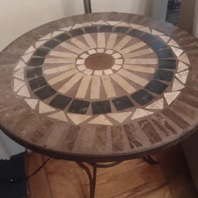 Sale Photo Thumbnail #60: Large Round Wrought Metal Base Mosaic Tile Top Accent Table