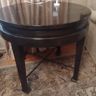 Sale Photo Thumbnail #690: Vintage Black Gloss Finish Round Drum Style Accent Table