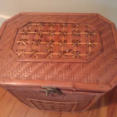 Sale Photo Thumbnail #300: Bamboo and Rattan Weave Storage Basket with Hinged Lid