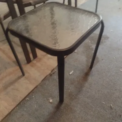 Sale Photo Thumbnail #450: Mixed Set of Metal Frame Patio Chairs and Accent Table.  Downstairs items.