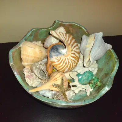 Sale Photo Thumbnail #186: Hand Made Pottery Bowl with Shells and Stones