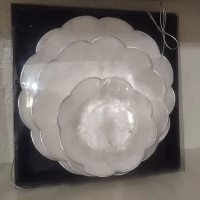 Sale Photo Thumbnail #49: Nesting Set of Capiz Shell Scalloped Edge Plates in Original Box
