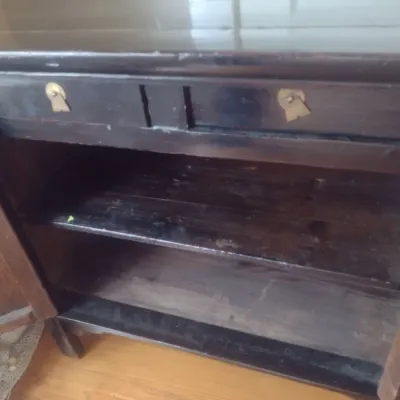 Sale Photo Thumbnail #792: Vintage Dark Wood Double Door Asian Cabinet with Brass Hardware