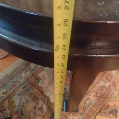 Sale Photo Thumbnail #698: Vintage Black Gloss Finish Round Drum Style Accent Table