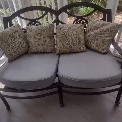 Sale Photo Thumbnail #380: Metal Frame Double Cushion Patio Bench