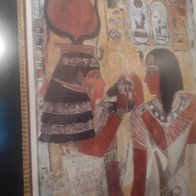 Sale Photo Thumbnail #54: Large Ornately Frame Egyptian Art Print 'The Goddess Hathor Placing the Magic Collar on Seti I"