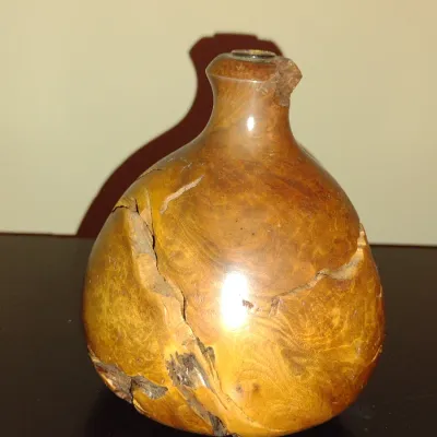 Sale Photo Thumbnail #219: Burl Wood Vase- Approx 4 1/2" Tall.  Item has glass insert for wet use.