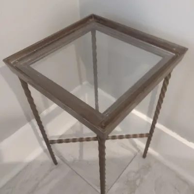 Sale Photo Thumbnail #336: Metal Frame Glass Top Table with Wrought Metal Twist Legs