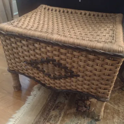 Sale Photo Thumbnail #360: Woven Wicker Footstool with Diamond Patterned Accent