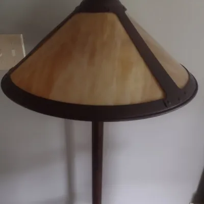 Sale Photo Thumbnail #26: Vintage Art Deco Glass Shade with Metal Strap Frame Floor Lamp