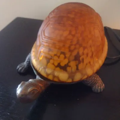 Sale Photo Thumbnail #20: Figural Turtle Glass Shell Desk Lamp with Metal Body Base