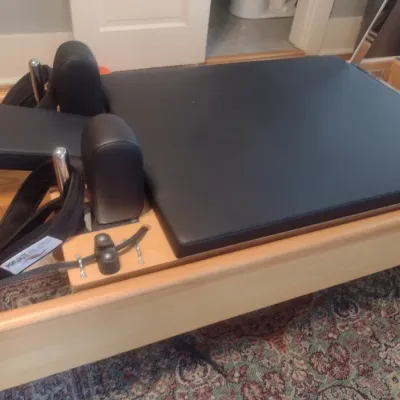 Sale Photo Thumbnail #4: Private Pilates Premium Wood Reformer.  This item is upstairs and will need to be disassembled to be moved.  Minimum two person removal.
