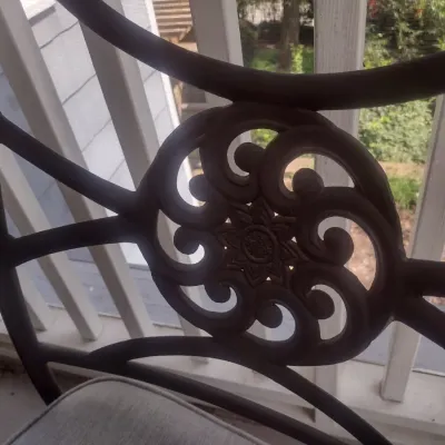 Sale Photo Thumbnail #391: Pair of Matching Metal Frame Patio Chairs with Cushions