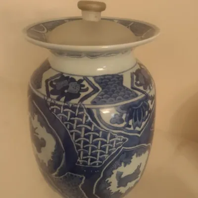 Sale Photo Thumbnail #97: Ceramic Blue and White Ginger Jar