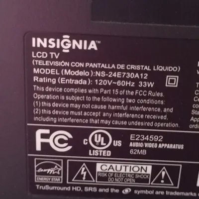 Sale Photo Thumbnail #904: Insignia Television with Remote Control- Approx 23" Diagonally.  Item appears to be in working condition.