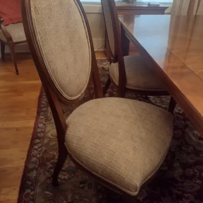 Sale Photo Thumbnail #717: Impressive Councill Inlay Dining Table with Eight Matching Balloon Back Chairs and Two Leaves