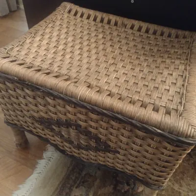 Sale Photo Thumbnail #365: Woven Wicker Footstool with Diamond Patterned Accent