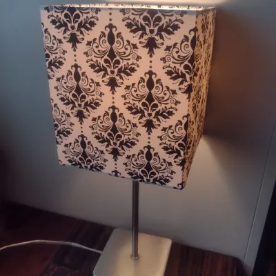 Sale Photo Thumbnail #465: Brushed Nickel Post Desk Lamp with Damask Print Fabric Shade