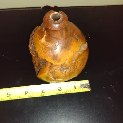 Sale Photo Thumbnail #222: Burl Wood Vase- Approx 4 1/2" Tall.  Item has glass insert for wet use.