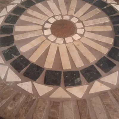Sale Photo Thumbnail #63: Large Round Wrought Metal Base Mosaic Tile Top Accent Table