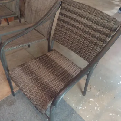 Sale Photo Thumbnail #448: Mixed Set of Metal Frame Patio Chairs and Accent Table.  Downstairs items.
