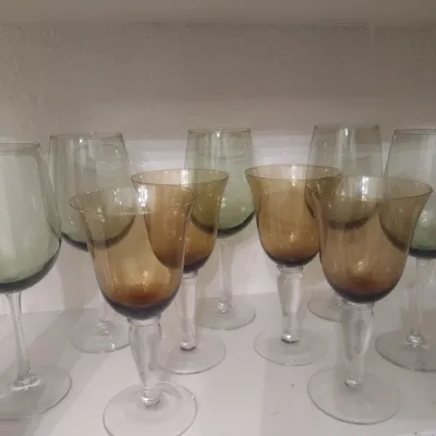 Sale Photo Thumbnail #121: Set of 9 Color Tinted Stemmed Wine Glasses