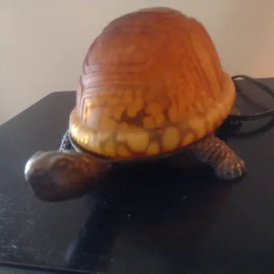 Sale Photo Thumbnail #21: Figural Turtle Glass Shell Desk Lamp with Metal Body Base